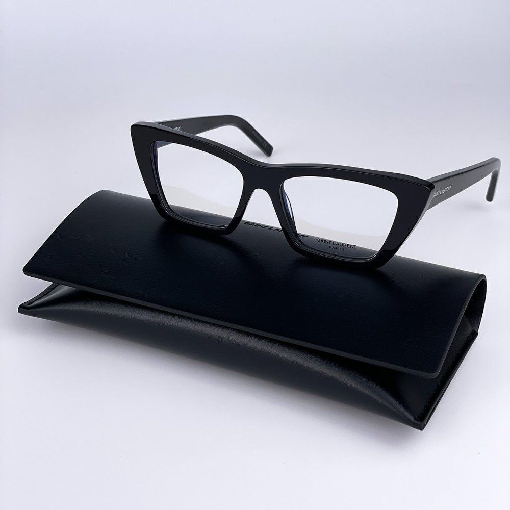 NEW Saint Laurent SL291 001 Black Cat Eye Blue Block Women Eyeglasses - Picture 2 of 14